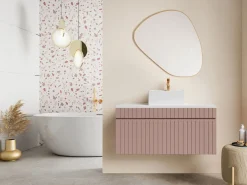Vente-unique Mueble De Baño Simple|Mueble de baño suspendido rosa con lavabo sobre encimera, 100 cm, SATARA