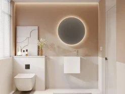 Shower & Design Lavabo|Mueble De Aseo|Mueble de baño suspendido de solid surface con estante 40 cm - PUMORI