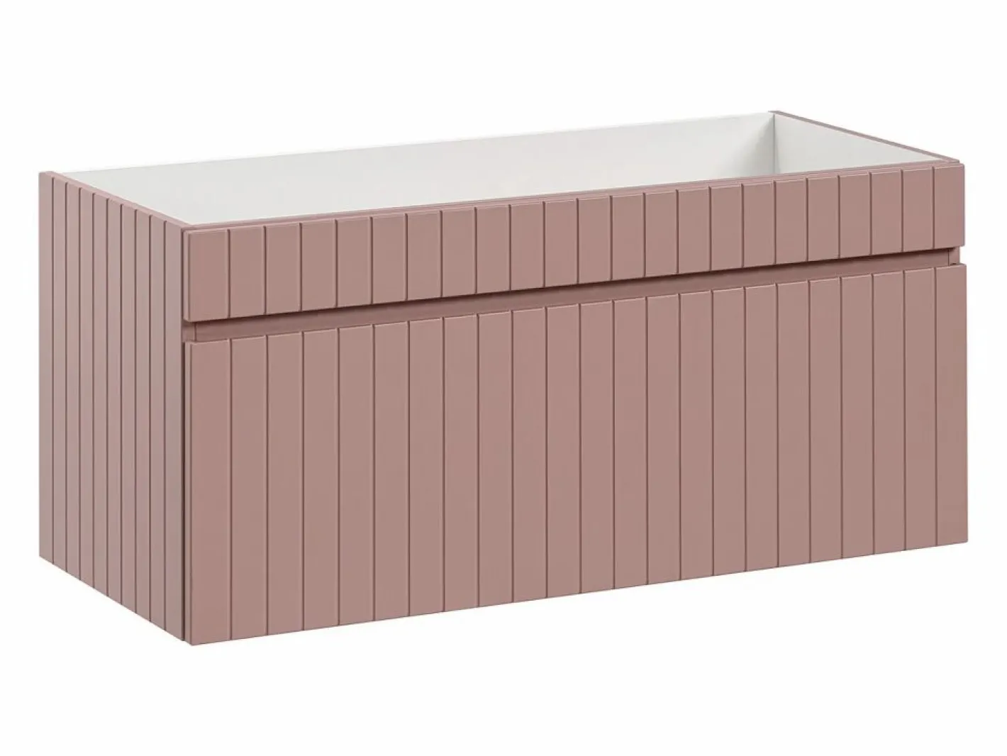 Vente-unique Conjunto De Baño|Mueble de baño suspendido estriado rosa con lavabo sobre encimera cuadrado y columna, 100 cm, SATARA