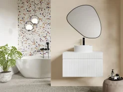 Vente-unique Mueble De Baño Simple|Mueble de baño suspendido con lavabo redondo sobre encimera, 80 cm, SATARA