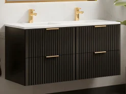 Mueble de baño suspendido con lavabo encastrado, 120 cm, ZEVARA, con canalé^Vente-unique Discount