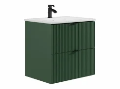 Vente-unique Mueble de baño suspendido estriado con lavabo para encastrar, mate, An60 cm, ZEVINI Verde Clearance