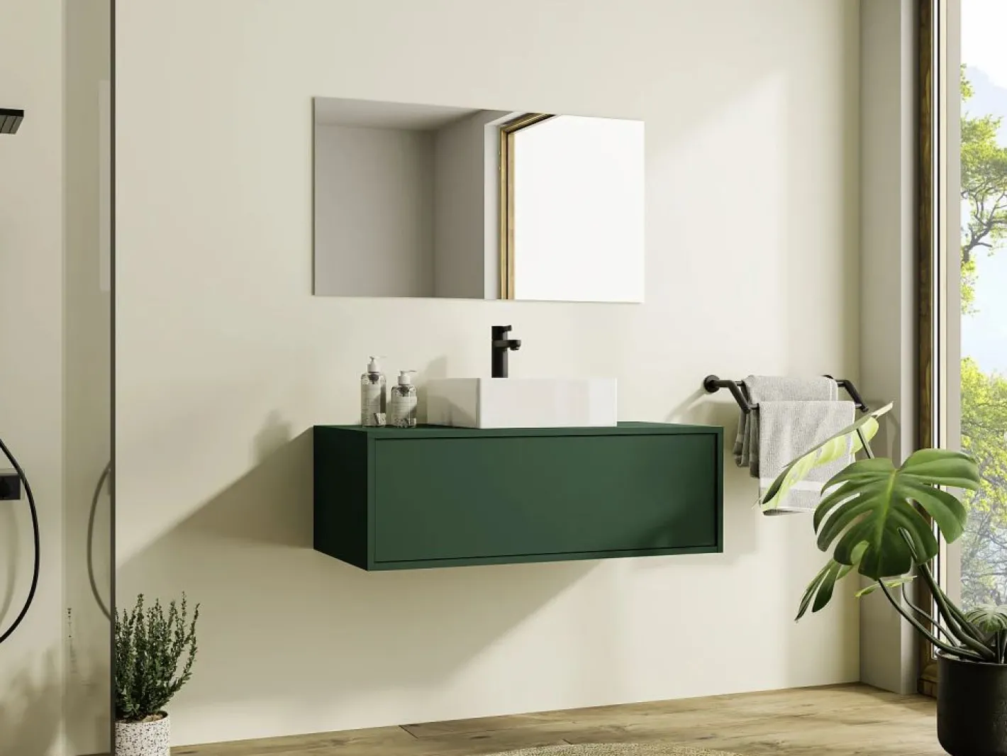 Vente-unique Mueble De Baño Simple|Mueble de baño suspendido con lavabo mate - 94 x 32 cm - TEANA