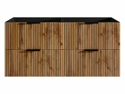 Vente-unique Mueble de baño suspendido estriado, natural claro y negro, 120 cm, MADELA Negro / Color natural claro Best