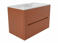 Vente-unique Mueble de baño suspendido, lavabo de encastre y columna, estriado - PAVANI Terracota Online