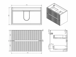 Vente-unique Mueble de baño suspendido, lavabo de encastre y columna, estriado - PAVANI Terracota Online