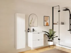 Vente-unique Conjunto De Baño|Mueble de baño suspendido estriado, lavabo encastrado, columna, , 60 cm, ZEVINI