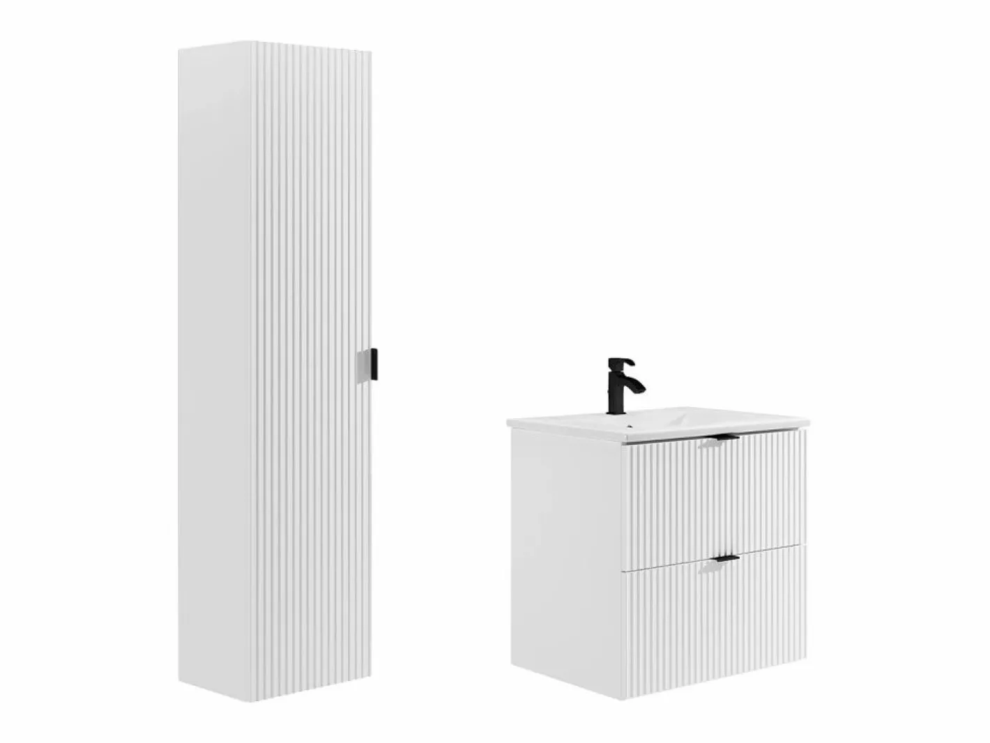 Vente-unique Conjunto De Baño|Mueble de baño suspendido estriado, lavabo encastrado, columna, , 60 cm, ZEVINI
