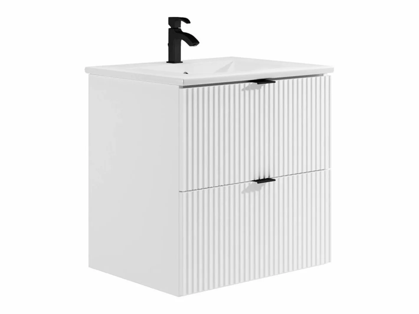 Vente-unique Conjunto De Baño|Mueble de baño suspendido estriado, lavabo encastrado, columna, , 60 cm, ZEVINI
