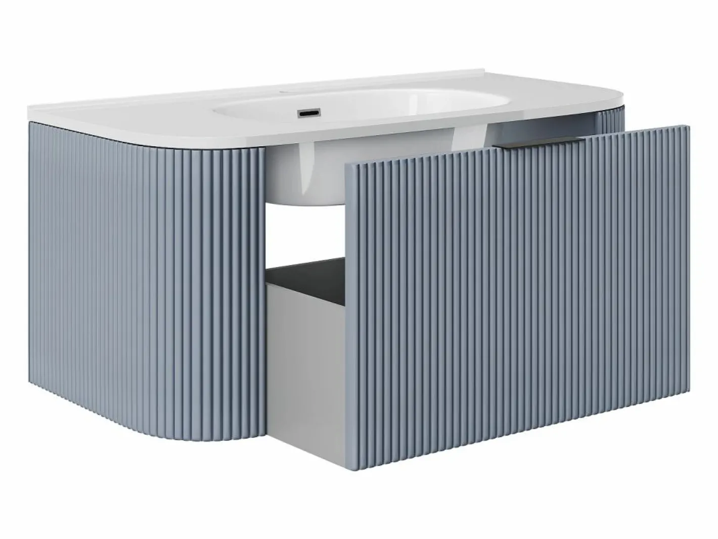 Vente-unique Mueble de baño suspendido mate rayado con lavabo empotrado, 100 cm - LOMERI Azul Discount