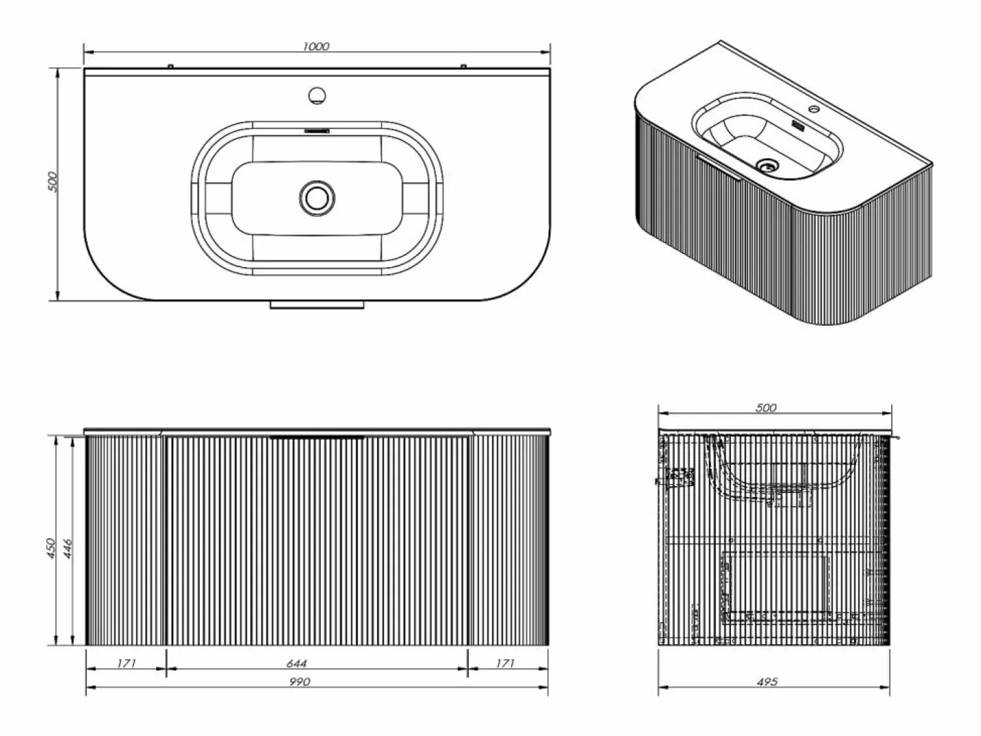 Vente-unique Mueble de baño suspendido mate rayado con lavabo empotrado, 100 cm - LOMERI Azul Discount