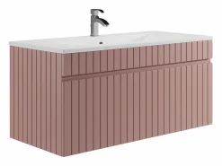 Vente-unique Mueble de baño suspendido en rosa con lavabo encastrado, 100 cm, SATARA Rosa palo Sale