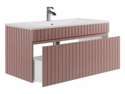 Vente-unique Mueble de baño suspendido en rosa con lavabo encastrado, 100 cm, SATARA Rosa palo Sale