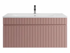 Vente-unique Mueble de baño suspendido en rosa con lavabo encastrado, 100 cm, SATARA Rosa palo Sale