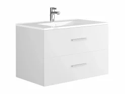 Vente-unique Mueble de baño suspendido KAYLA con lavabo individual y columna, , 80 cm Blanco Discount