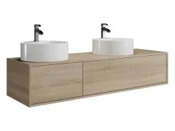 Vente-unique Mueble De Baño Con Doble Lavabo|Mueble de baño suspendido doble lavabo redondo, natural claro, L150 x H32 cm, ISAURE