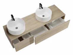 Vente-unique Mueble De Baño Con Doble Lavabo|Mueble de baño suspendido doble lavabo redondo, natural claro, L150 x H32 cm, ISAURE