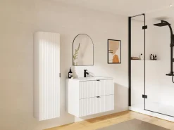Mueble de baño suspendido estriado, lavabo encastrado, columna, , 80 cm, ZEVINI^Vente-unique New