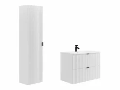 Mueble de baño suspendido estriado, lavabo encastrado, columna, , 80 cm, ZEVINI^Vente-unique New