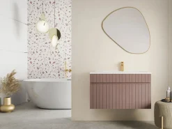 Mueble de baño suspendido rosa con lavabo encastrado, 80 cm, SATARA^Vente-unique Hot