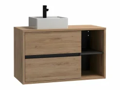 Mueble de baño suspendido con lavabo cuadrado y columna, 100 cm, Color natural, PURNAL^Vente-unique Best