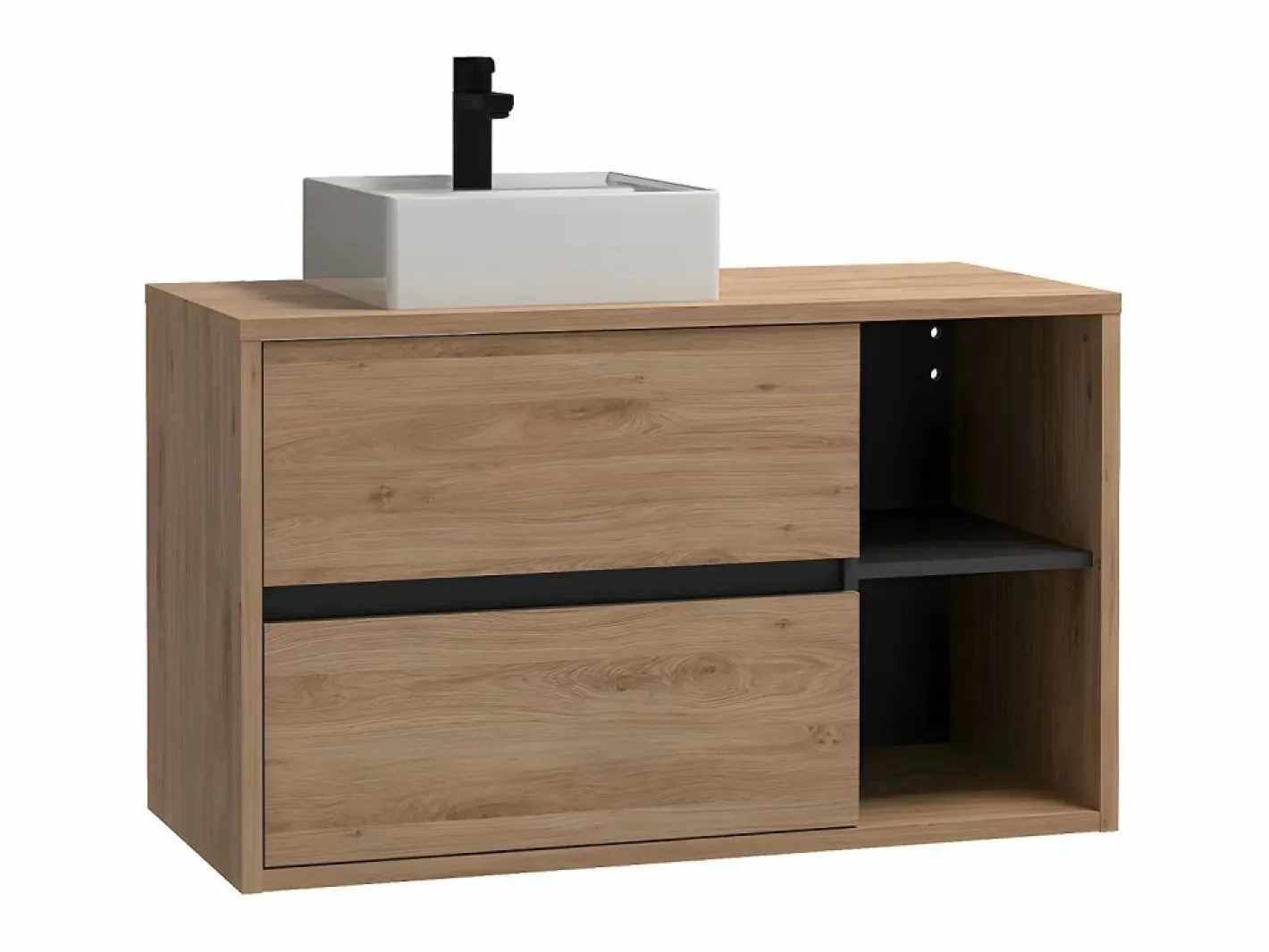 Mueble de baño suspendido con lavabo cuadrado y columna, 100 cm, Color natural, PURNAL^Vente-unique Best
