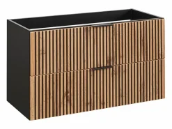 Mueble de baño suspendido, natural claro y negro, 100 cm, MADELA^Vente-unique New