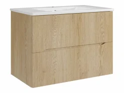 Mueble de baño suspendido estriado con lavabo encastrado - Natural claro - 80 cm - ORISO^Vente-unique Clearance