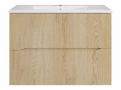 Mueble de baño suspendido estriado con lavabo encastrado - Natural claro - 80 cm - ORISO^Vente-unique Clearance