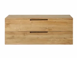 Vente-unique Mueble De Baño Con Doble Lavabo|Mueble de baño suspendido de teca clara con doble lavabo - 115 cm - BIMBING