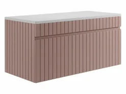 Vente-unique Mueble De Lavabo|Mueble de baño suspendido rayado rosa con tablero, 100 cm, SATARA