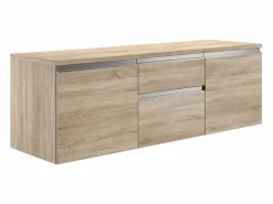 Vente-unique Mueble de baño suspendido con lavabos y espejos, natural claro, L150 cm, JIMENA Color natural claro Sale