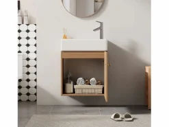 ModernLuxe Mueble De Baño Simple|Mueble de baño suspendido estriado con lavabo cuadrado - 46 cm - Natural (grifo no incluido)