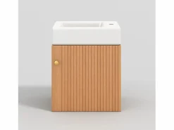ModernLuxe Mueble De Baño Simple|Mueble de baño suspendido estriado con lavabo cuadrado - 46 cm - Natural (grifo no incluido)