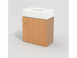 ModernLuxe Mueble De Baño Simple|Mueble de baño suspendido estriado con lavabo cuadrado - 46 cm - Natural (grifo no incluido)