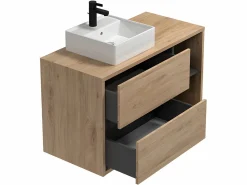 Vente-unique Mueble de baño suspendido con lavabo cuadrado - roble - cuarto de baño - 100 cm - PURNAL Color natural claro Sale