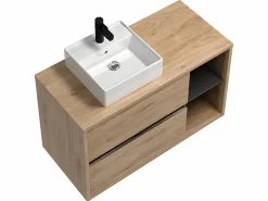 Vente-unique Mueble de baño suspendido con lavabo cuadrado - roble - cuarto de baño - 100 cm - PURNAL Color natural claro Sale