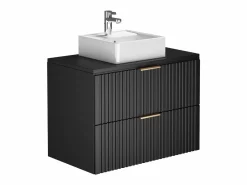 Vente-unique Mueble de baño Zevara de 80 cm con ranuras negras, lavabo sobre encimera y mueble alto Negro New