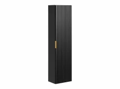 Vente-unique Mueble de baño Zevara de 80 cm con ranuras negras, lavabo sobre encimera y mueble alto Negro New