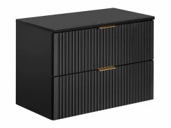 Vente-unique Mueble de baño Zevara de 80 cm con ranuras negras, lavabo sobre encimera y mueble alto Negro New