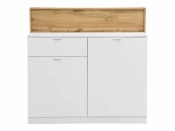 Mueble de bar con 2 puertas y 1 cajón de MDF - Blanco y Natural - LAMONIA^Vente-unique Best
