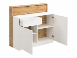 Mueble de bar con 2 puertas y 1 cajón de MDF - Blanco y Natural - LAMONIA^Vente-unique Best