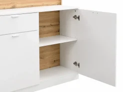 Mueble de bar con 2 puertas y 1 cajón de MDF - Blanco y Natural - LAMONIA^Vente-unique Best