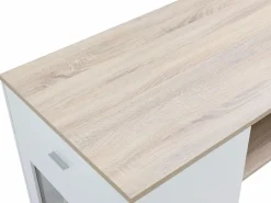 Vente-unique Mueble de bar con almacenamiento - Blanco y natural - NIRAYA Color natural claro / Blanco Discount