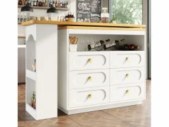 Mueble de bar de cocina extensible - y rotación 360° - 203x39x90 cm - 6 cajones - con estantes laterales -^ModernLuxe New