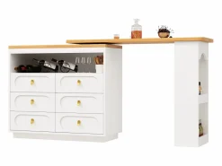 Mueble de bar de cocina extensible - y rotación 360° - 203x39x90 cm - 6 cajones - con estantes laterales -^ModernLuxe New