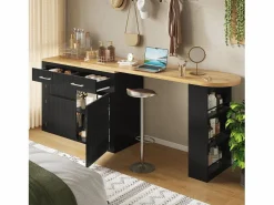 ModernLuxe Mueble de bar de cocina extensible - con rotación 360° - 215x39x103cm - 2 puertas, 2 cajones - con estantes laterales - Negro Hot