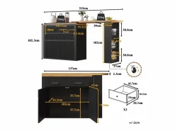ModernLuxe Mueble de bar de cocina extensible - con rotación 360° - 215x39x103cm - 2 puertas, 2 cajones - con estantes laterales - Negro Hot