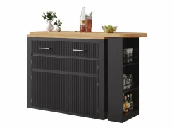 ModernLuxe Mueble de bar de cocina extensible - con rotación 360° - 215x39x103cm - 2 puertas, 2 cajones - con estantes laterales - Negro Hot