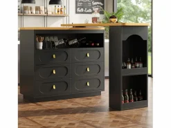 ModernLuxe Mueble Bar|Mueble de bar de cocina extensible - y rotación 360° - 203x39x90 cm - 6 cajones - con estantes laterales -